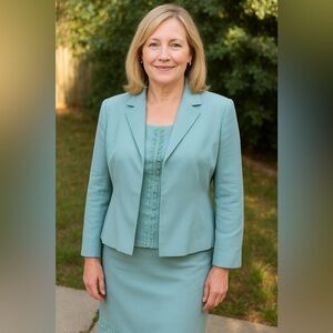 Albert Nipon Silk Wool Skirt Suit -3-Piece Eggshell Blue Set -Size 14 - Formal